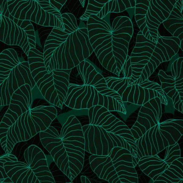 Viskose Tropical Forest Silhouetteblüten auf Schwarz by Swafing